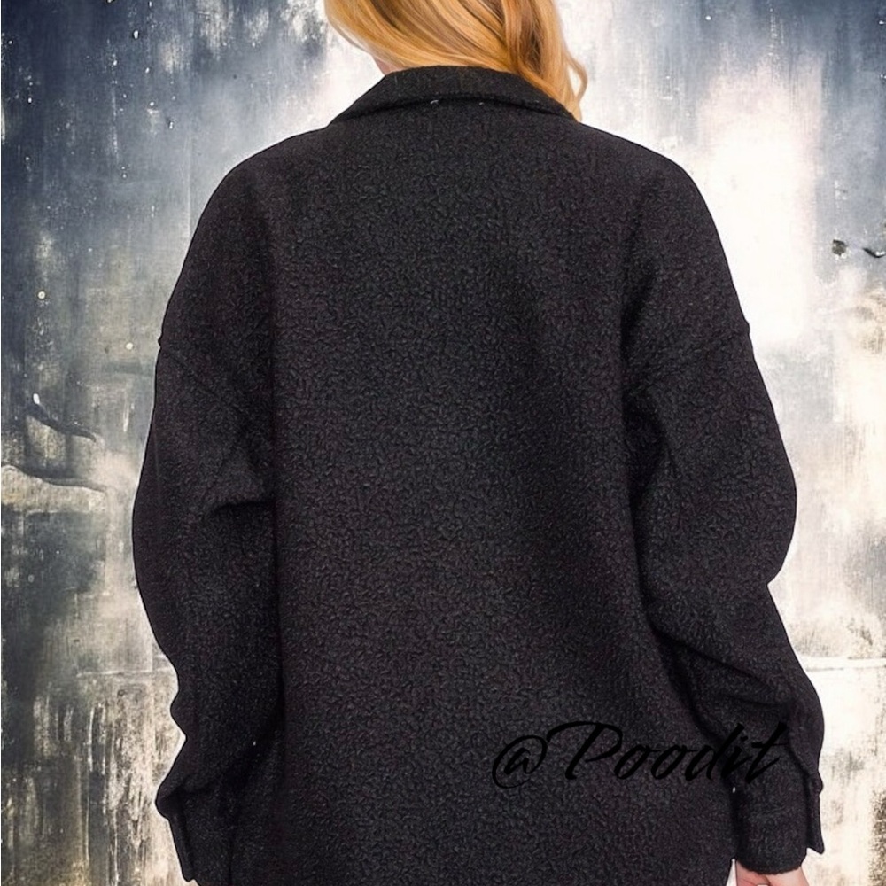 PEACH LOVE CALIFORNIA Black faux Sherpa sequin pocket jacket S M L - Picture 5 of 9